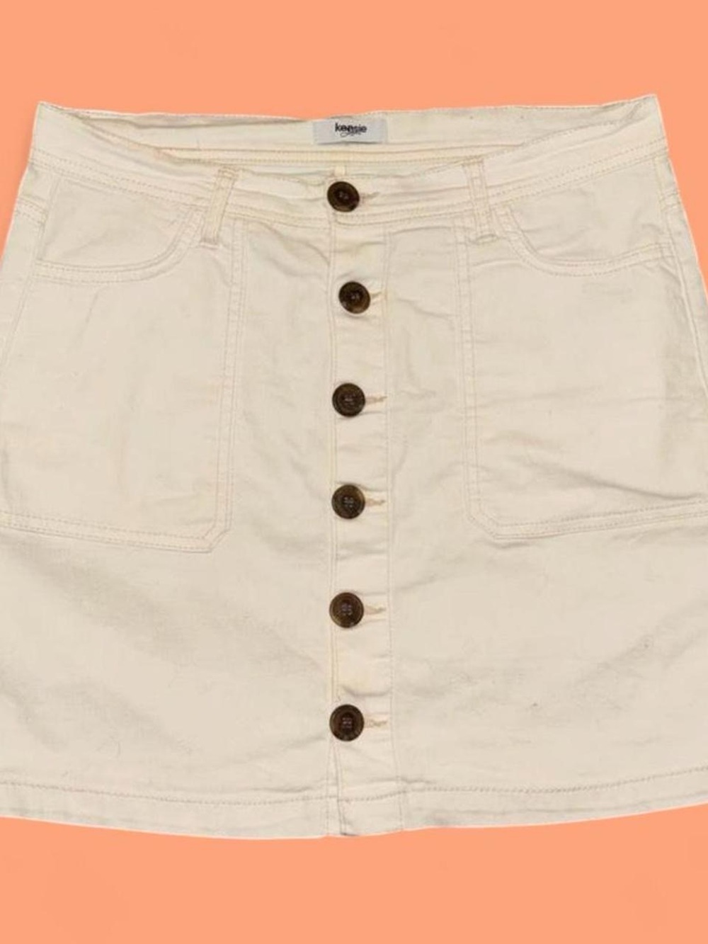 kensie Cream Button-Front Mini Skirt